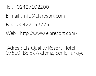 Ela Quality Resort Belek iletiim bilgileri